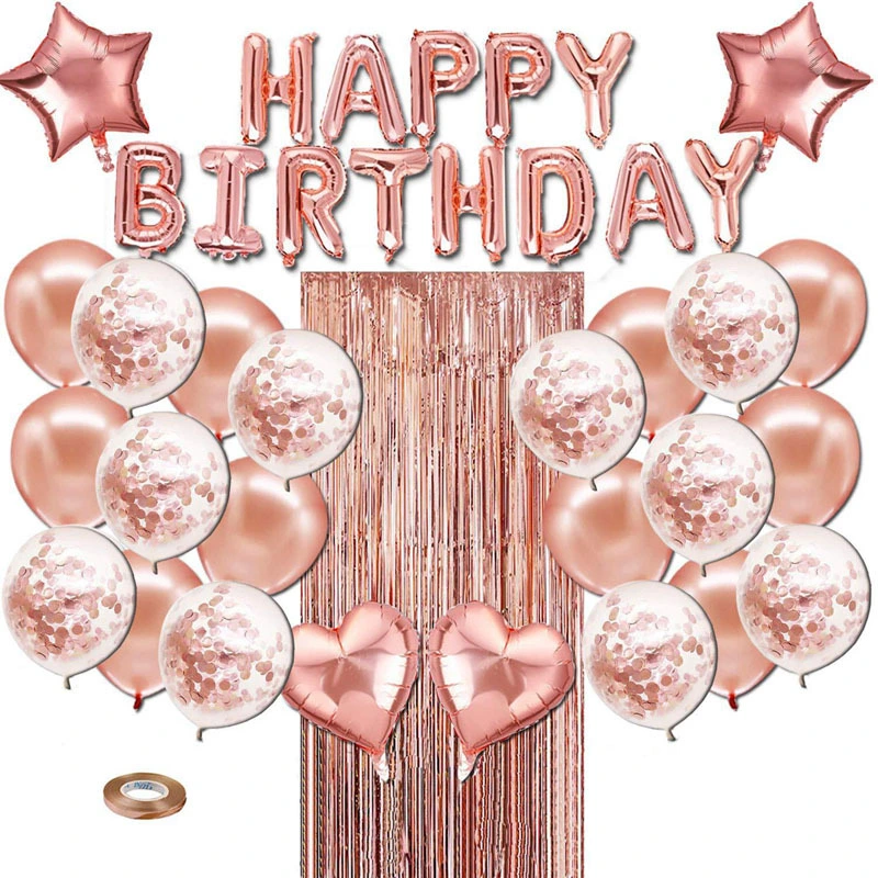 Rose Gold Theme 40 Pieces Birthday Party Balloon Banner Set Ai14499