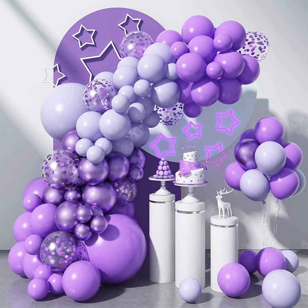 Purple Balloons Garland Kit, 97 PCS Purple Balloons Metallic Purple Confetti Latex Balloons Happy Birthday Balloons Baby Shower Decorations Wedding Balloons