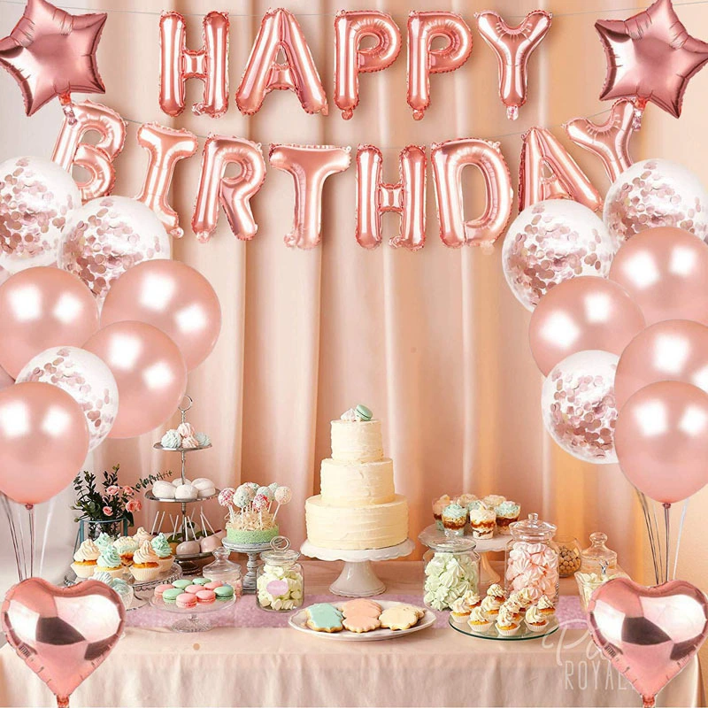 Rose Gold Theme 40 Pieces Birthday Party Balloon Banner Set Ai14499