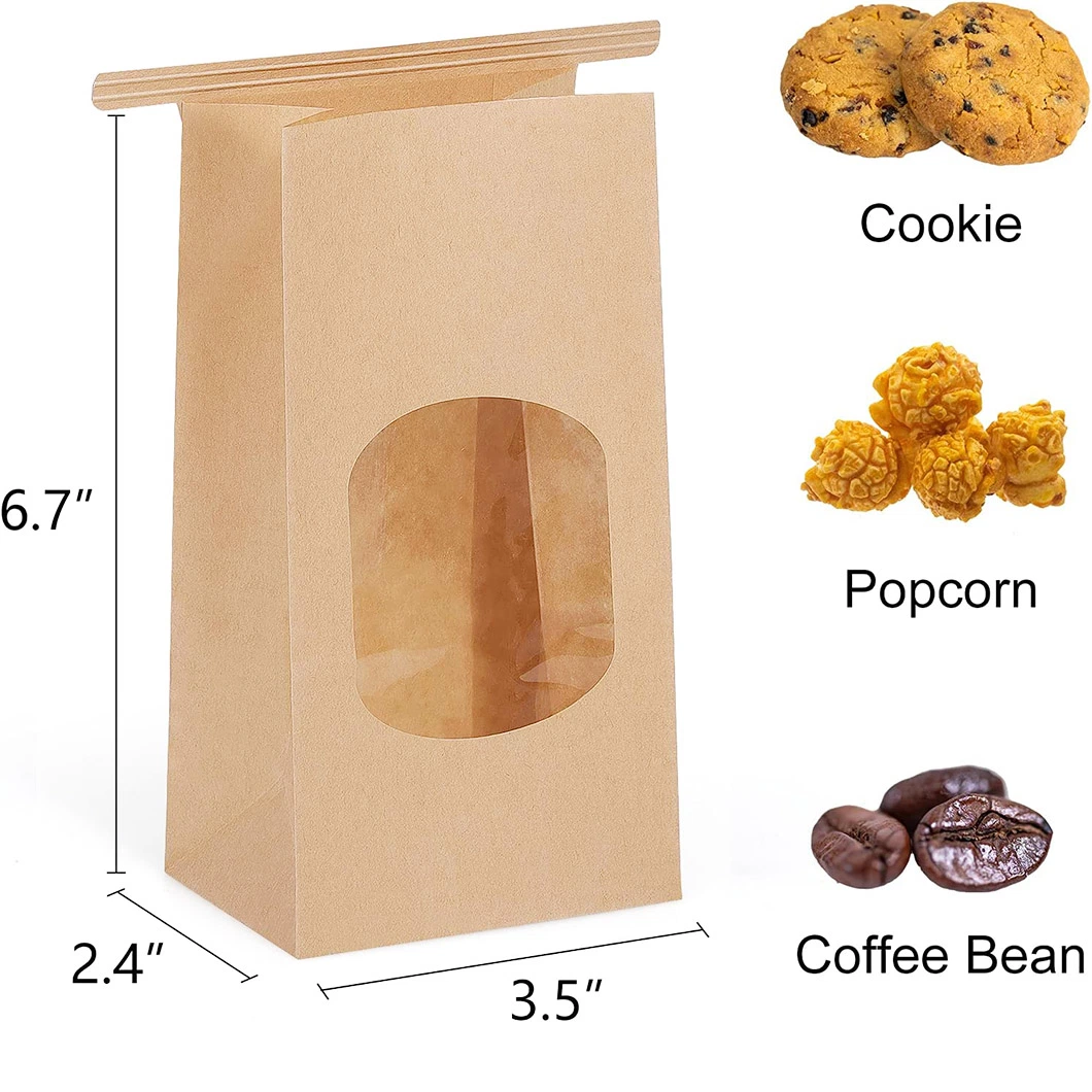 Custom Grease Proof Biodegradable Tin Tie Bag Flat Bottom Kraft Paper for Butter Cake Packaging Bag