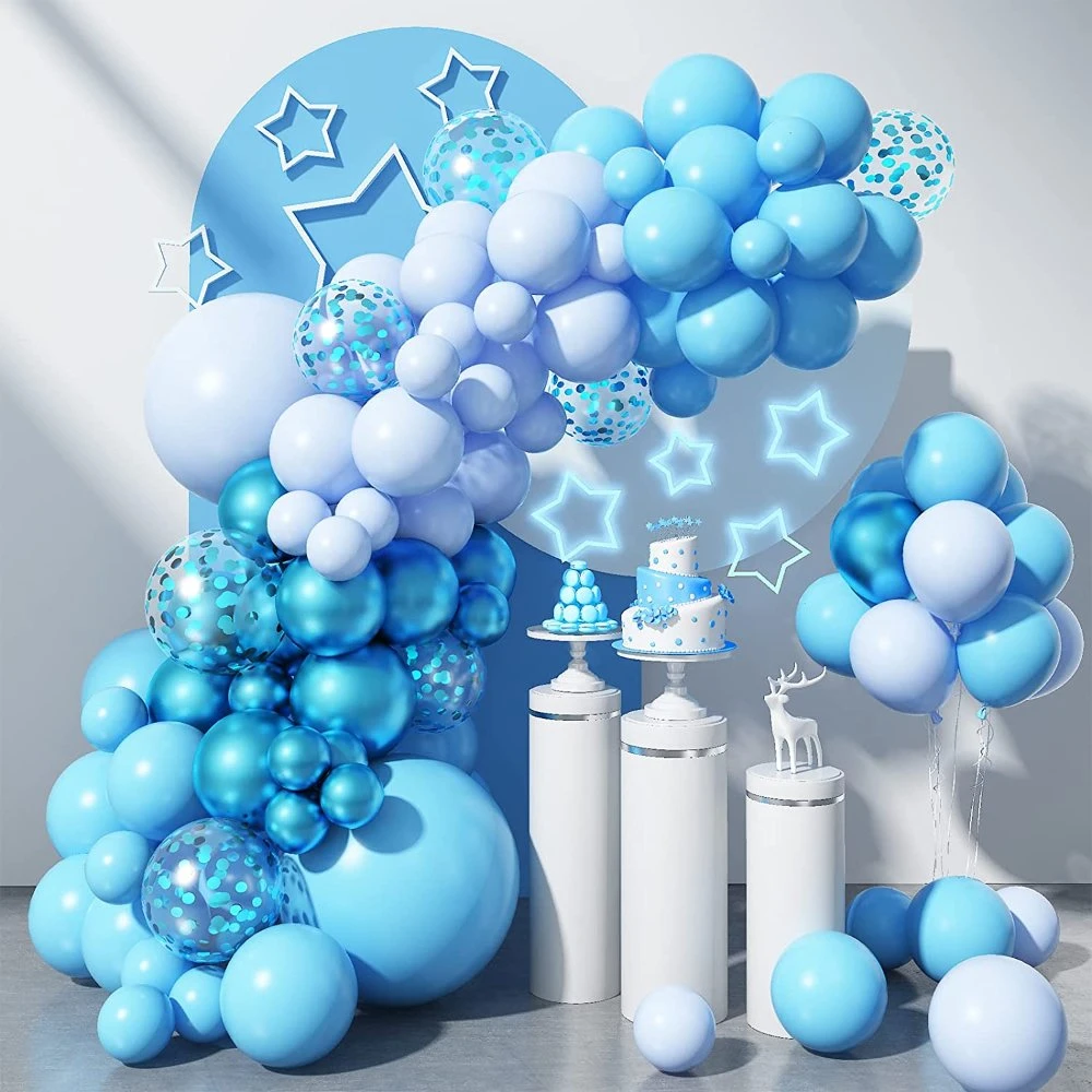 Light Blue Balloons Garland Kit,97 PCS Light Blue Balloons Metallic Blue Confetti Latex Balloons Happy Birthday Balloons Baby Shower Decorations Wedding Balloon